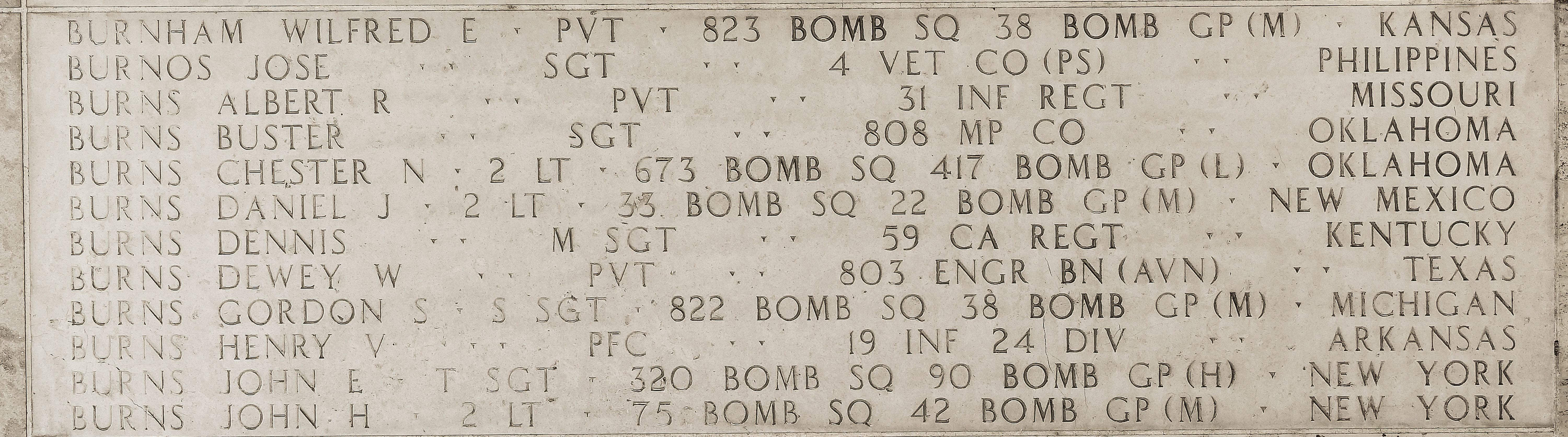 Chester N. Burns, Second Lieutenant